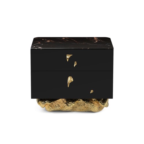 Table de nuit 145 - Angra - Large nightstand with brass and Sahara Noir Marble combination - Pacific Compagnie.