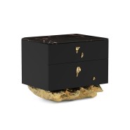 Table de nuit 145 - Angra - Modern black nightstand with Sahara Noir Marble and wood structure - Pacific Compagnie.