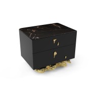 Table de nuit 145 - Angra - Luxury nightstand with 2 drawers and polished hammered brass - Pacific Compagnie.