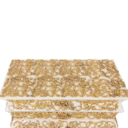 Table de nuit 145 - Crochet - Wooden nightstand with upholstered interior and polished brass details - Pacific Compagnie.