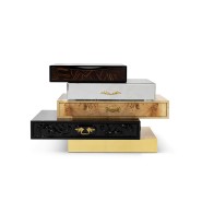 Table de nuit 145 - Frank | Table de nuit élégante en or et noir avec verre et feuille d'or - Pacific Compagnie.