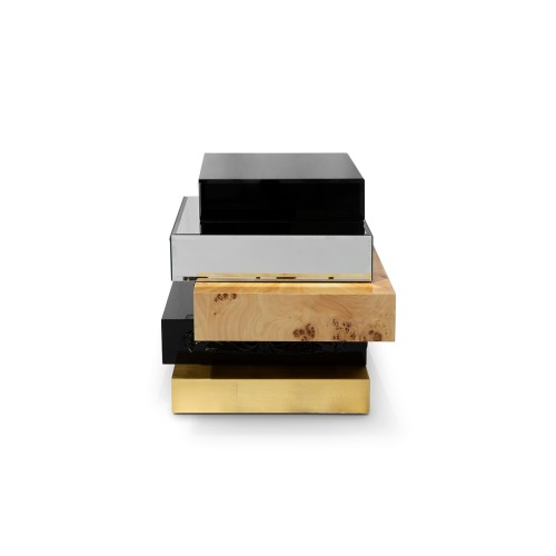 Table de nuit 145 - Frank - Luxurious gold leaf nightstand with copper accents - Pacific Compagnie.