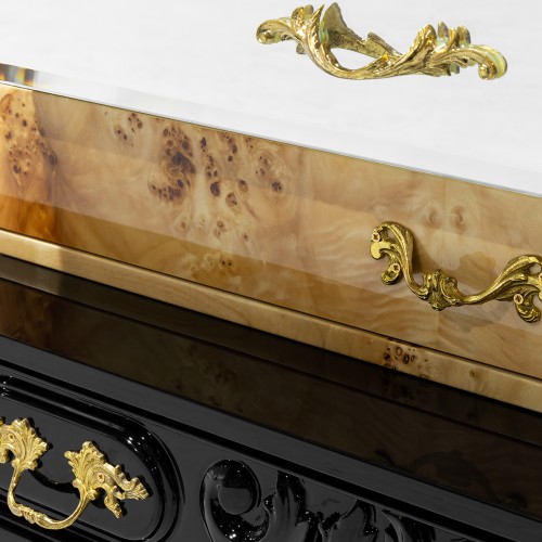 Table de nuit 145 - Frank | Table de nuit design en or, noir et cuivre avec poignées plaquées - Pacific Compagnie.