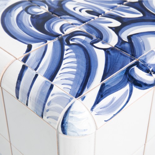 Table de nuit 145 - Heritage - Hand painted tile nightstand in gold and tiles - Pacific Compagnie.