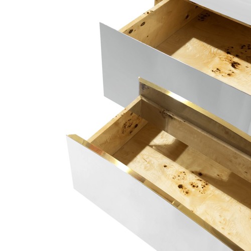 Table de nuit 145 - Lapiaz - Elegant brass and stainless steel nightstand with glass features - Pacific Compagnie.