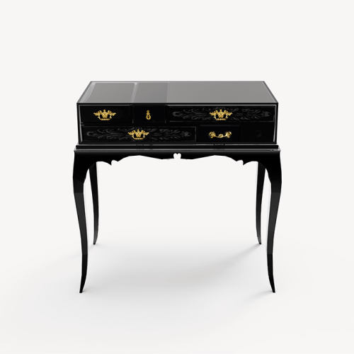 Table de nuit 145 - Melrose - Table de nuit en verre et laque noire, design élégant - Pacific Compagnie.