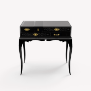 Table de nuit 145 - Melrose - Table de nuit en verre et laque noire, design élégant - Pacific Compagnie.