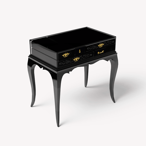 Table de nuit 145 - Melrose - Table de nuit en verre clair et cuir, poignées plaquées, style luxueux - Pacific Compagnie.