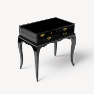 Table de nuit 145 - Melrose - Table de nuit en verre clair et cuir, poignées plaquées, style luxueux - Pacific Compagnie.