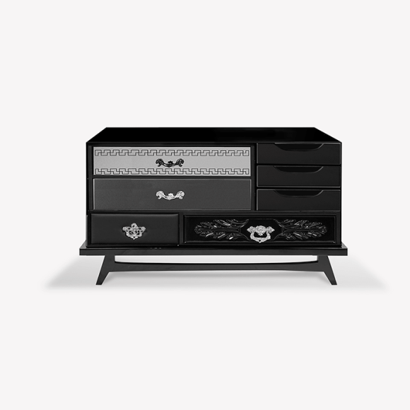 Table de nuit 145 - Mondrian | Table de nuit en verre et laiton, style design - Pacific Compagnie.