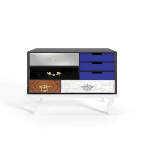 Table de nuit 145 - Soho White - White nightstand with multicolor accents and luxurious materials - Pacific Compagnie.
