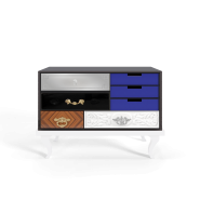 Table de nuit 145 - Soho White - White nightstand with multicolor accents and luxurious materials - Pacific Compagnie.
