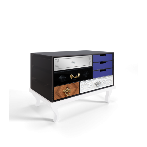 Table de nuit 145 - Soho White - Luxurious bedside table with leather and lacquered wood finishes - Pacific Compagnie.