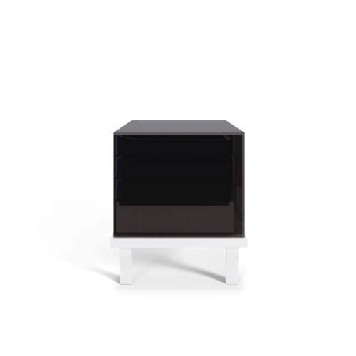 Table de nuit 145 - Soho White - Elegant bedroom nightstand with glass and brass details - Pacific Compagnie.