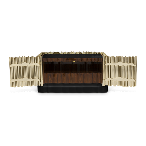 Table de nuit 145 - Symphony - Palisander veneer nightstand with black glass and gold plated brass - Pacific Compagnie.