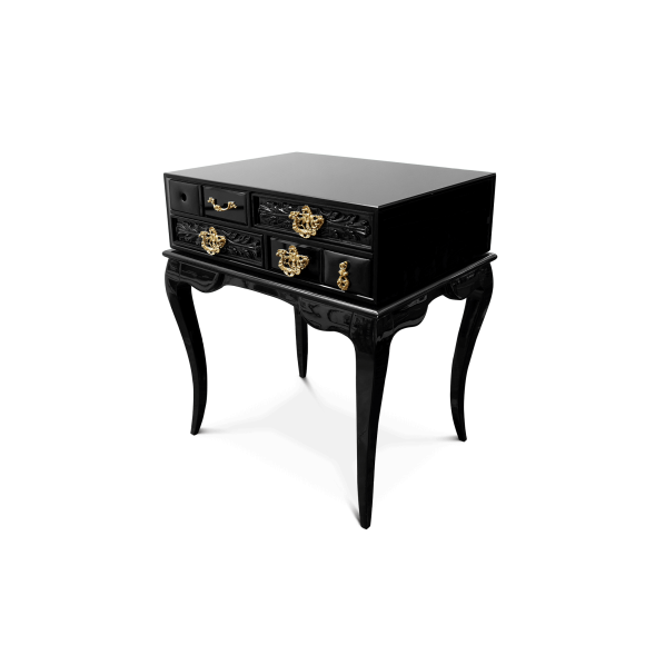 Table de nuit 145 - York - Elegant black and glass nightstand with plated handles - Pacific Compagnie.