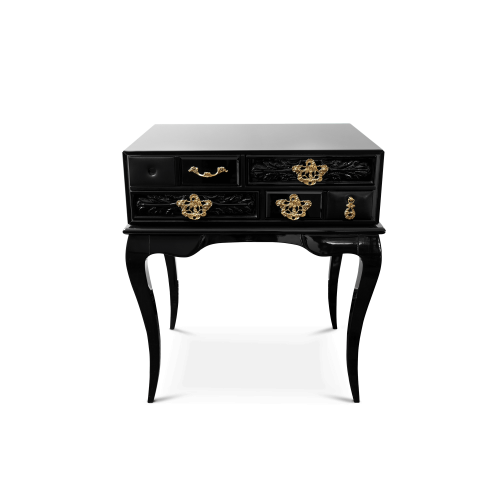 Table de nuit 145 - York - Glass and black nightstand with leather details - Pacific Compagnie.