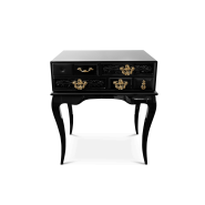 Table de nuit 145 - York - Glass and black nightstand with leather details - Pacific Compagnie.