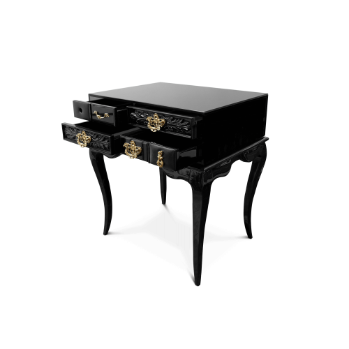 Table de nuit 145 - York - Modern black lacquer and clear glass nightstand - Pacific Compagnie.