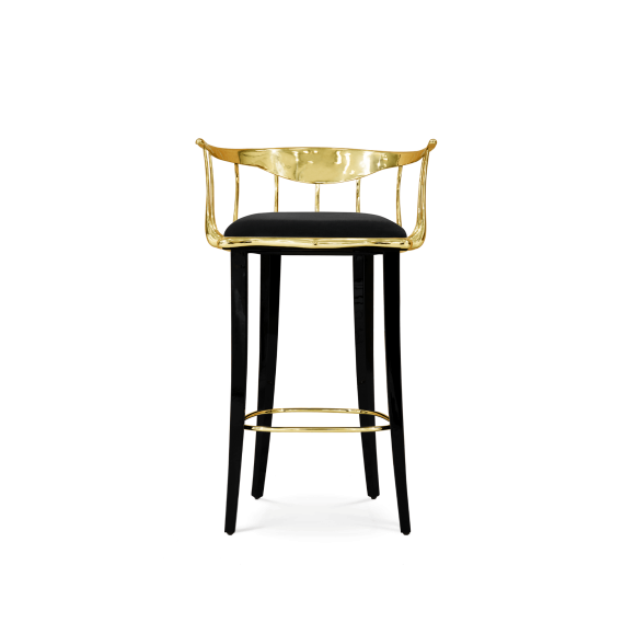 Tabouret de bar 145 - Nº11 - Gold bar stool with upholstered seat - Pacific Compagnie.