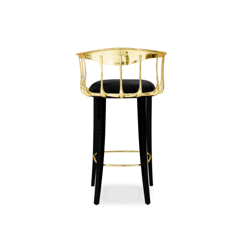 Tabouret de bar 145 - Nº11 - Tabouret de bar élégant en laiton verni, assise tapissée de haute qualité - Pacific Compagnie.