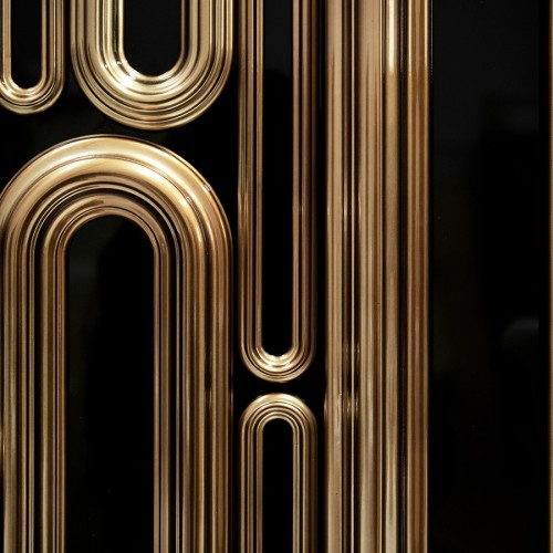 Buffet 145 - Oblong - Luxury gold sideboard with copper metal details and mirror - Pacific Compagnie.