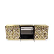 Buffet 145 - Pixel | Meuble buffet 145-Pixel en bois, laiton et tissu, couleur multicolore - Pacific Compagnie.