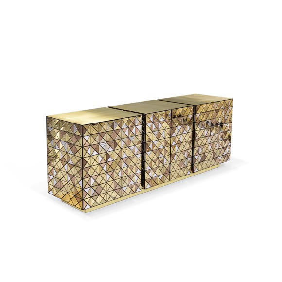 Buffet 145 - Pixel | Buffet 145-Pixel avec finition laiton et miroir, look multicolore - Pacific Compagnie.