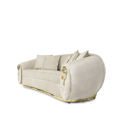 Canapé 145 - Soleil - Curved polished brass sofa with suede synthetic fabric upholstery - Pacific Compagnie.