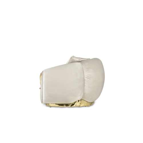 Canapé 145 - Soleil - Canapé en laiton poli avec coussins en suède, style moderne - Pacific Compagnie.