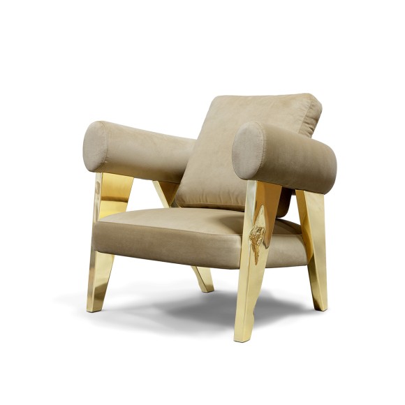 Fauteuil 145 - Ethereal - Polished brass armchair with hammered brass accents - Pacific Compagnie.