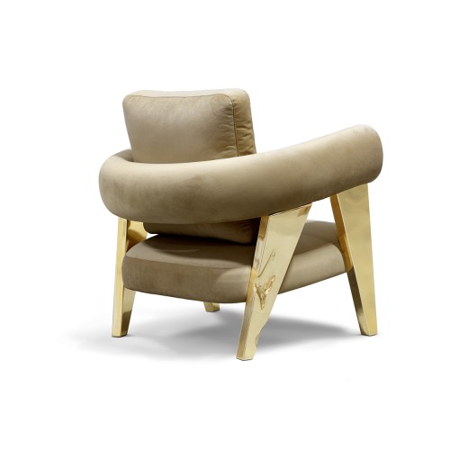 Fauteuil 145 - Ethereal - Sophisticated armchair with hammered brass details and fabric seat - Pacific Compagnie.