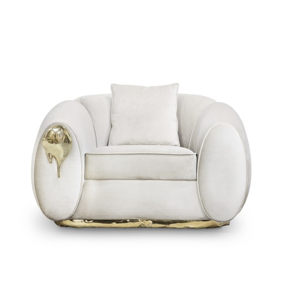 Fauteuil 145 - Soleil - Brass and green armchair with suede synthetic fabric - Pacific Compagnie.