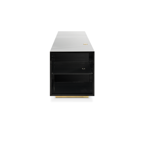 Meuble TV 145 - Lapiaz - Elegant media console with glass, wood, and smoked glass accents - Pacific Compagnie.