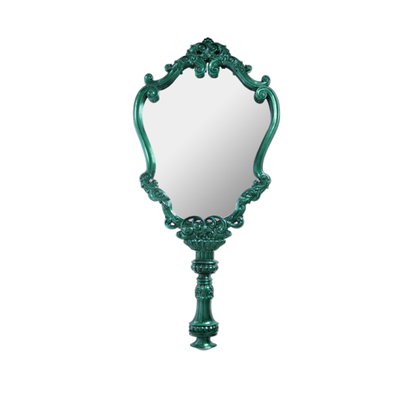 Miroir 145 - Marie Therese - Large silver mirror with translucent electric green detailing - Pacific Compagnie.