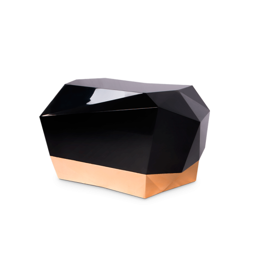 Table de nuit 145 - Diamond - Table de nuit en bois laqué noir et or, design élégant - Pacific Compagnie.