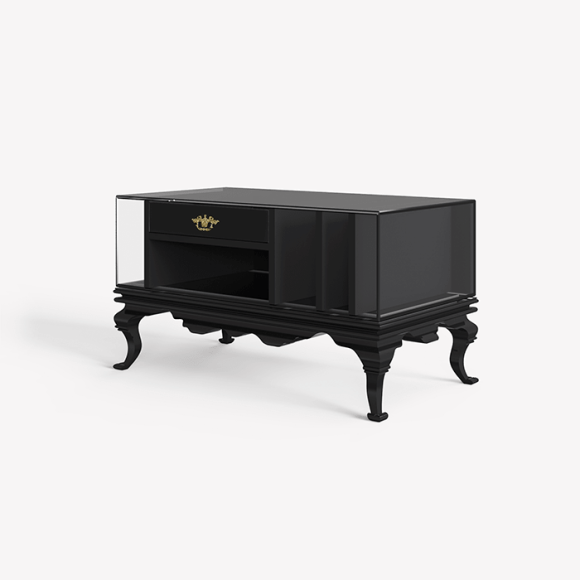 Table de nuit 145 - Tower - Modern black lacquered wood nightstand with matte finish - Pacific Compagnie.