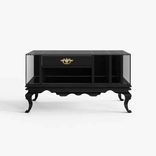 Table de nuit 145 - Tower - Black and gold nightstand with smoked glass top - Pacific Compagnie.