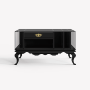 Table de nuit 145 - Tower - Black and gold nightstand with smoked glass top - Pacific Compagnie.