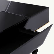 Bureau 145 - Manu - Black lacquered mirror desk with golden leaf decor and three drawers - Pacific Compagnie.