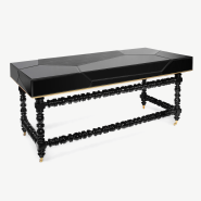 Bureau 145 - Manu - High gloss varnish desk with leather work area and golden accents - Pacific Compagnie.