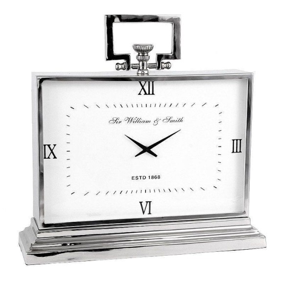 Horloge PC - Nickel Desk - Horloge de bureau en nickel poli, style moderne - Pacific Compagnie.
