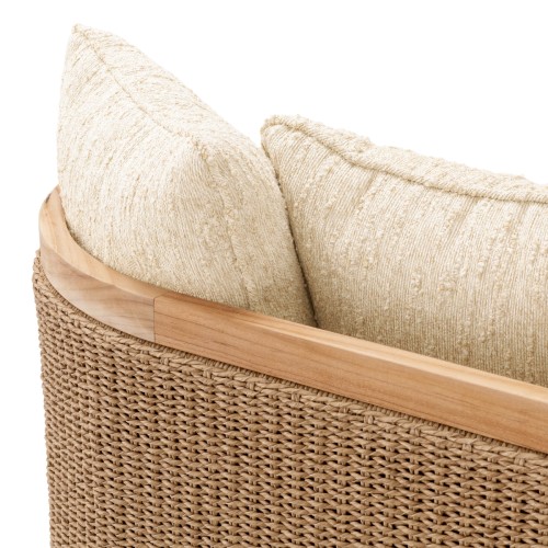 Méridienne 24 - Marenzo - Teak wood daybed with rattan and natural Arden fabric, perfect for outdoor use - Pacific Compagnie.
