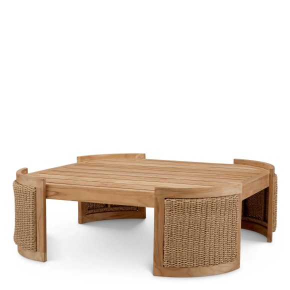 Table basse d'extérieur 24 - Marenzo - Durable rattan and natural teak wood outdoor coffee table, ideal for outdoor entertainmen