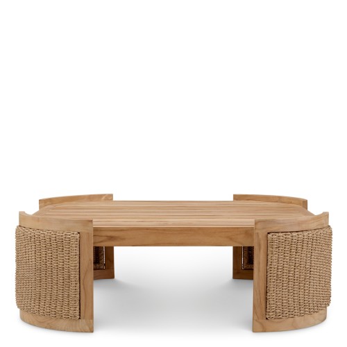 Table basse d'extérieur 24 - Marenzo - Outdoor coffee table with natural teak wood and rattan, perfect for garden decor - Pacifi