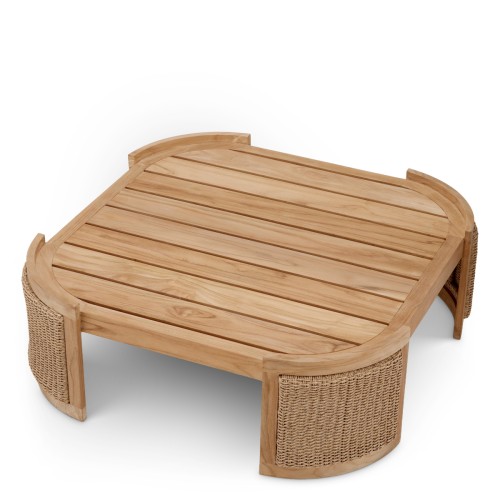 Table basse d'extérieur 24 - Marenzo - Rattan and natural teak wood outdoor table, ideal for patio seating areas - Pacific Compa