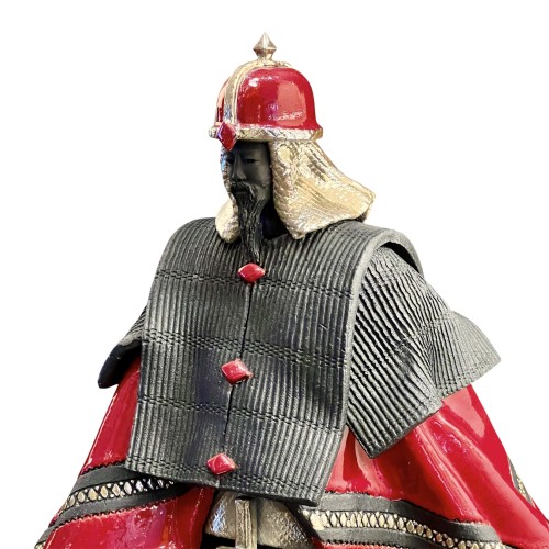 Sculpture PC - Samouraï Soldat du Palais | Sculpture en Raku noir et rouge, décoration intérieure unique - Pacific Compagnie.