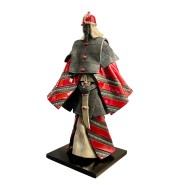 Sculpture PC - Samouraï Soldat du Palais - Handcrafted Raku sculpture of a samurai soldier with unique red accents - Pacific Com