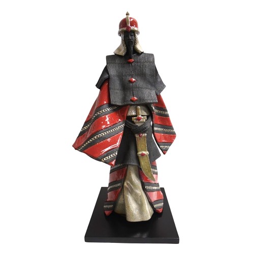 Sculpture PC - Samouraï Soldat du Palais - Handcrafted Raku sculpture of a samurai palace soldier in black and red - Pacific Com