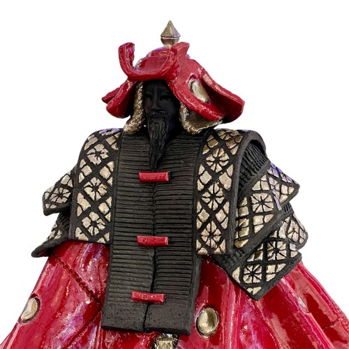 Sculpture PC - Samouraï Rouge | Décoration de sculpture de samouraï en noir et rouge - Pacific Compagnie.